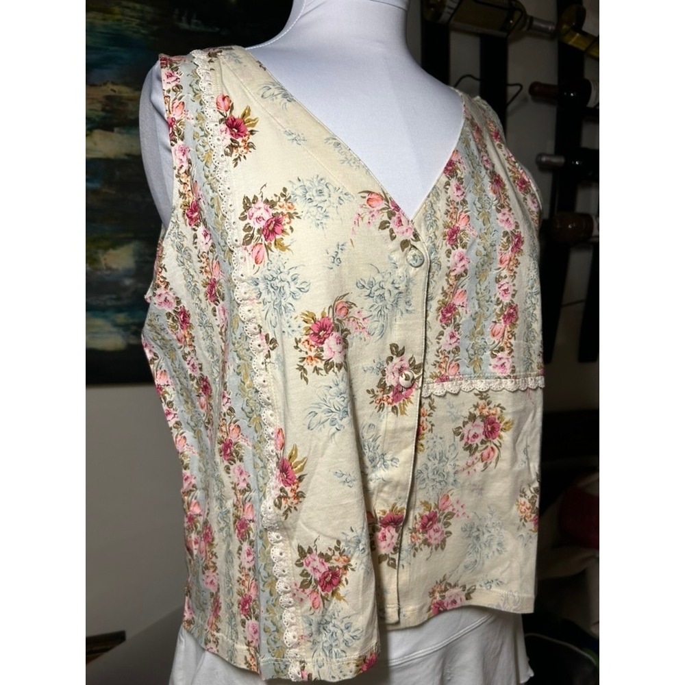 Vintage Gold label Victorias Secret Floral Vest Button Cottagecore M NWT RARE - Picture 4 of 8